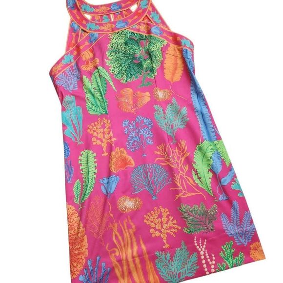 Gretchen Scott Dress Large Jersey Coral Beach Sea Cut Out Vacation Cruise - Picture 1 of 4